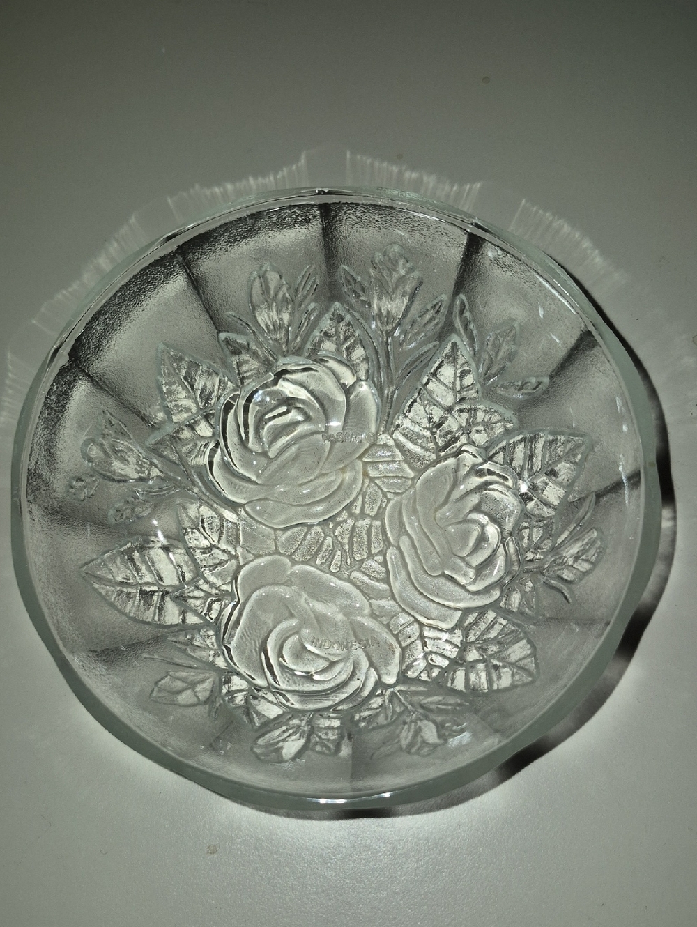 💥5/35 Vintage PASARI Clear Glass Rose Relief 5" Bowl